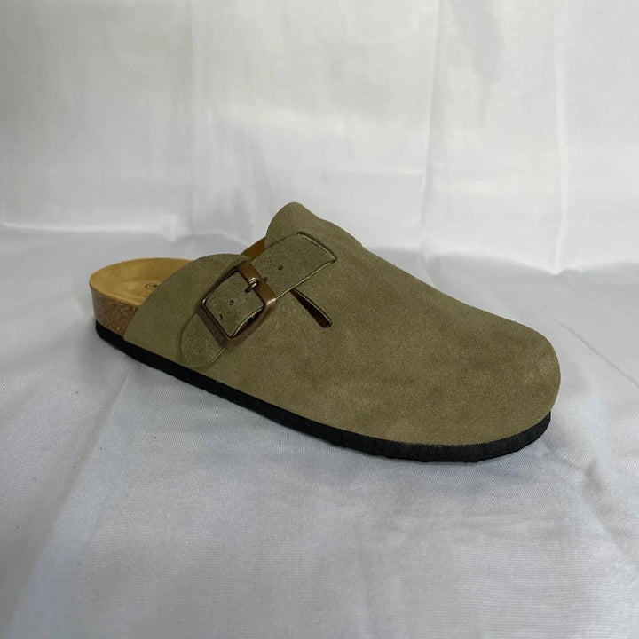 Plakton Light Khaki Suede Leather boston Mule 181539