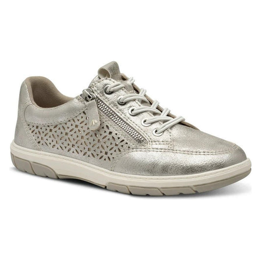 Jana 23665-44 SILVER Wide Fitting Trainer with Laces and Zip