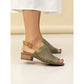 Lunar Sandal Jessica Soft Leather Low Block Heel  JLV001KK KHAKI