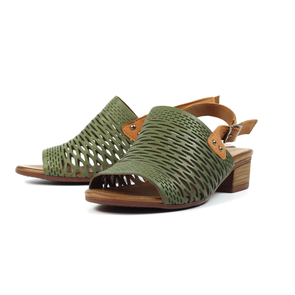 Lunar Sandal Jessica Soft Leather Low Block Heel  JLV001KK KHAKI