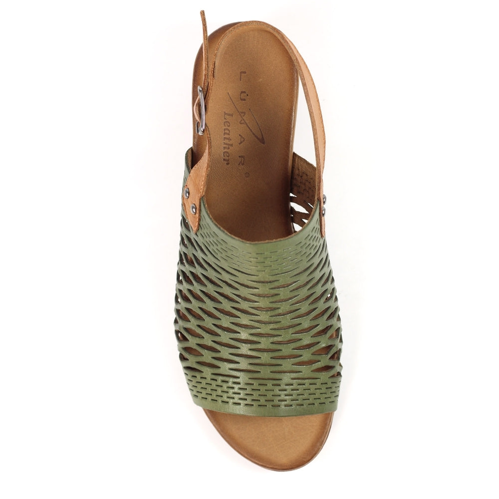 Lunar Sandal Jessica Soft Leather Low Block Heel  JLV001KK KHAKI