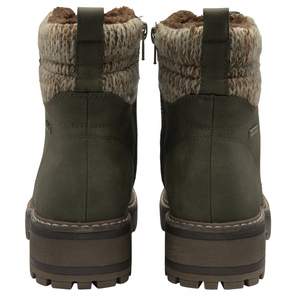 Lotus Stefani Khaki Waterproof Lace up Boots with Zip