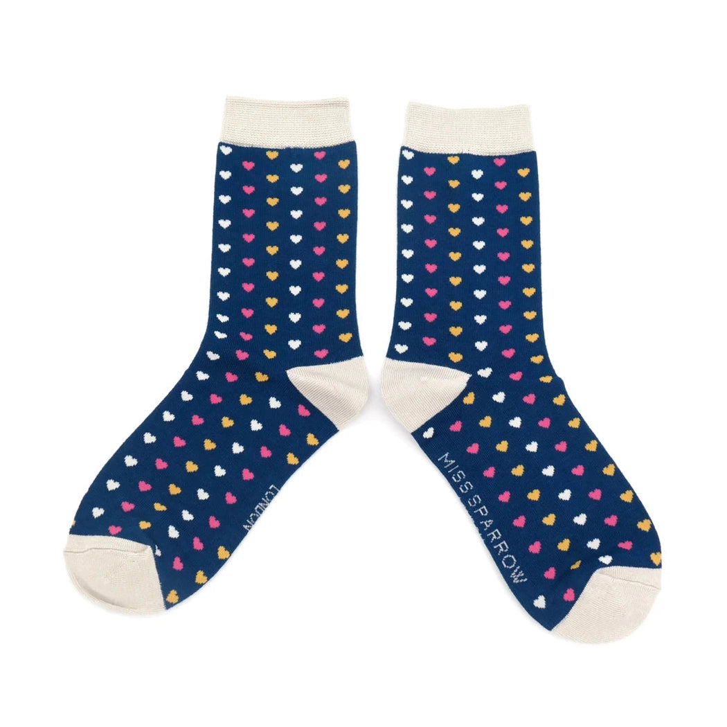 Miss Sparrow Navy Little Hearts Quality Bamboo Socks NAVY SKS256