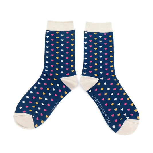 Miss Sparrow Navy Little Hearts Quality Bamboo Socks NAVY SKS256