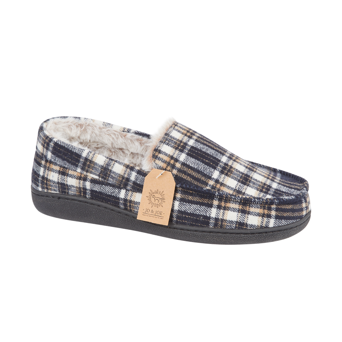 Jo & Joe Livingston NAVY Check Lined Slipper