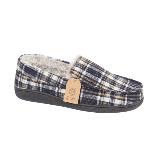 Jo & Joe Livingston NAVY Check Lined Slipper
