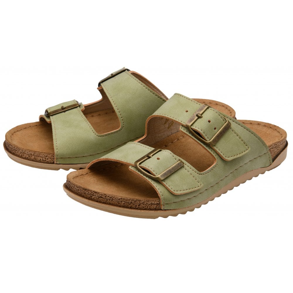 Lotus Rome PISTACHIO Green Twin Buckle Leather Insole Mule Sandal ULP390