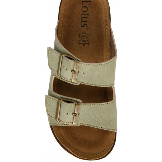 Lotus Rome PISTACHIO Green Twin Buckle Leather Insole Mule Sandal ULP390