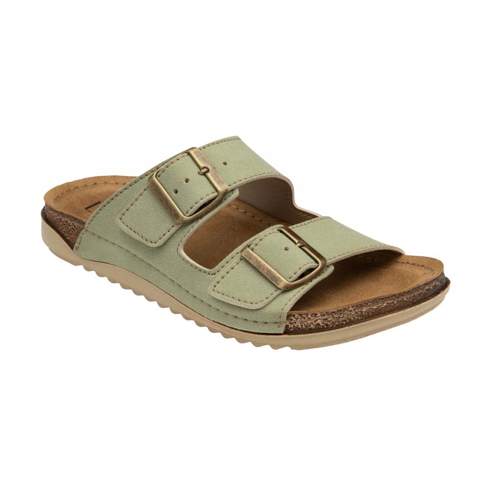 Lotus Rome PISTACHIO Green Twin Buckle Leather Insole Mule Sandal ULP390