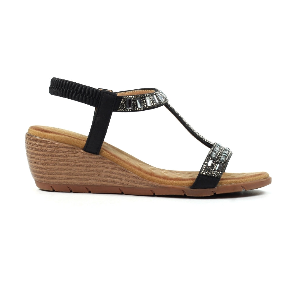 Lunar Macie BLACK Gemstone Wedge Sandal JLH492PW