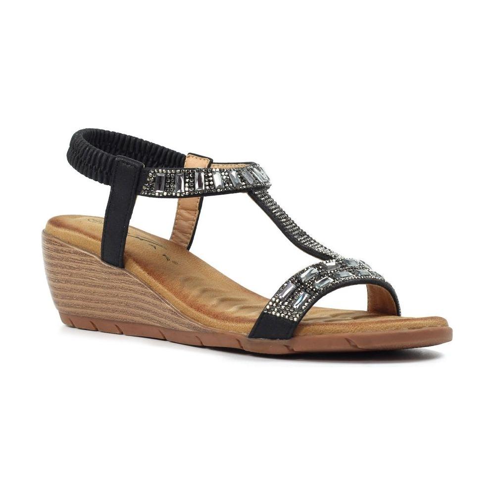 Lunar Macie BLACK Gemstone Wedge Sandal JLH492PW