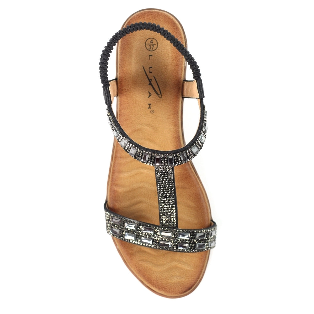 Lunar Macie BLACK Gemstone Wedge Sandal JLH492PW
