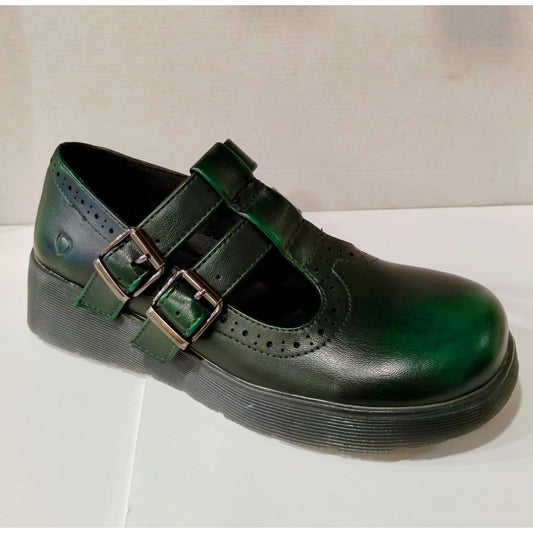 Heavenly Feet Mimosa Twin Bar T Bar Shoe FOREST Green