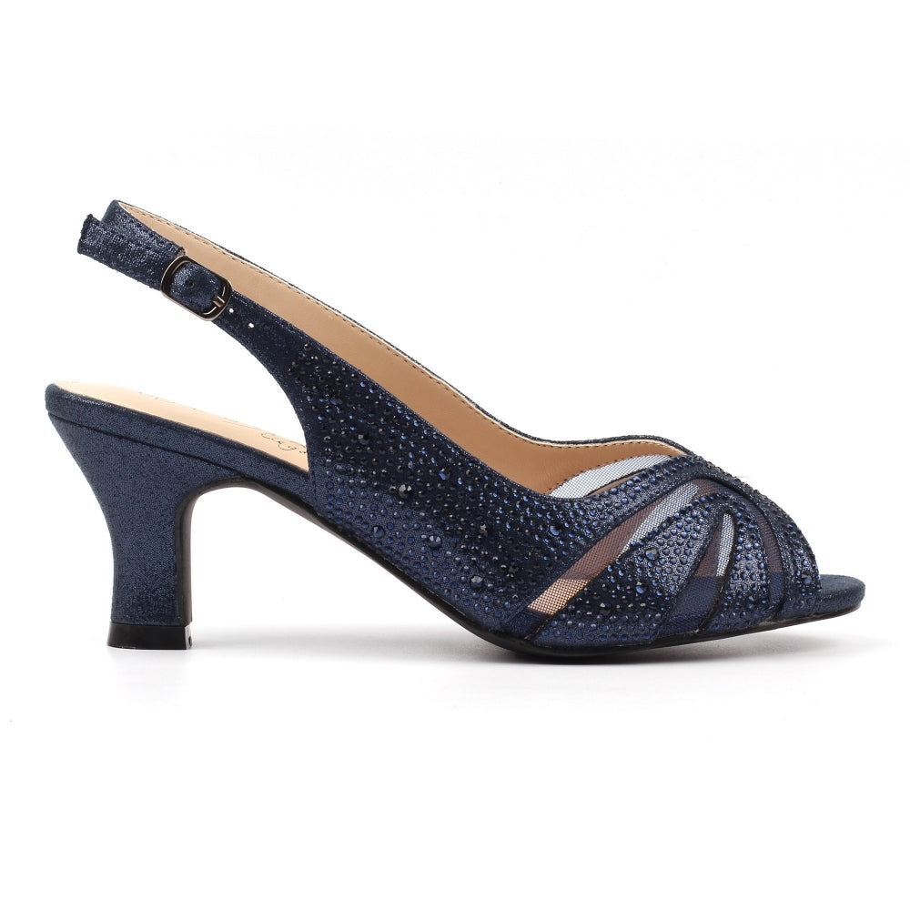 Lunar Nancy NAVY Wide Fitting Slingback Shoe FLJ007NY