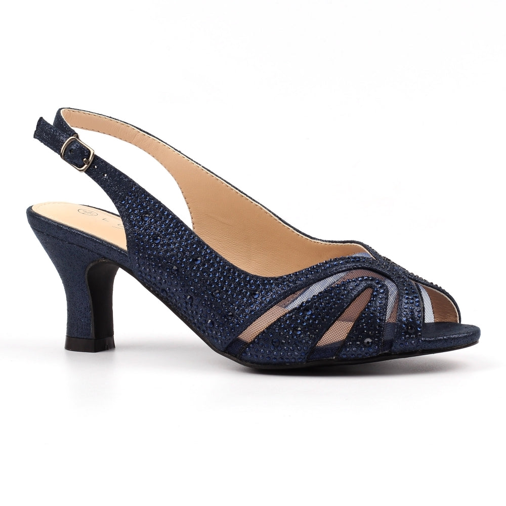 Lunar Nancy NAVY Wide Fitting Slingback Shoe FLJ007NY