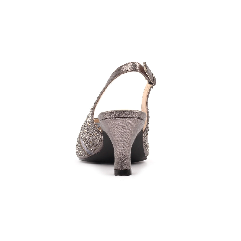 Lunar Nancy Wide Fitting PEWTER Slingback Shoe FLJ007PW