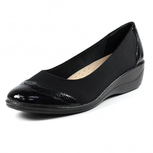 Lunar Natasha BLACK Patent Elastcated Shoe FLN002BK
