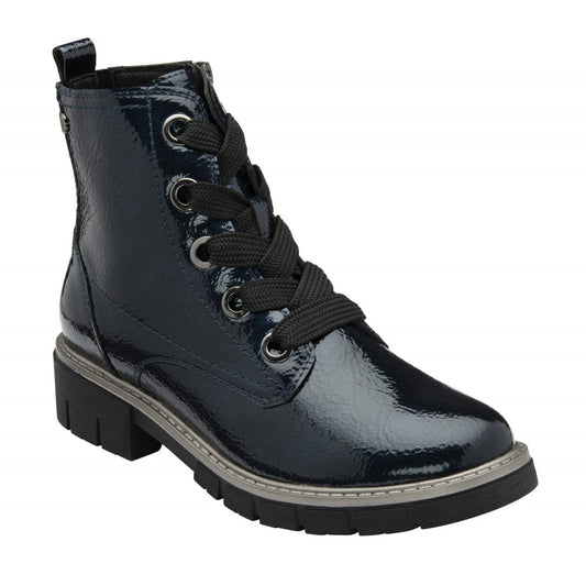 Lotus Jojo NAVY Patent Lace Up Ankle Boot With Zip ULB350