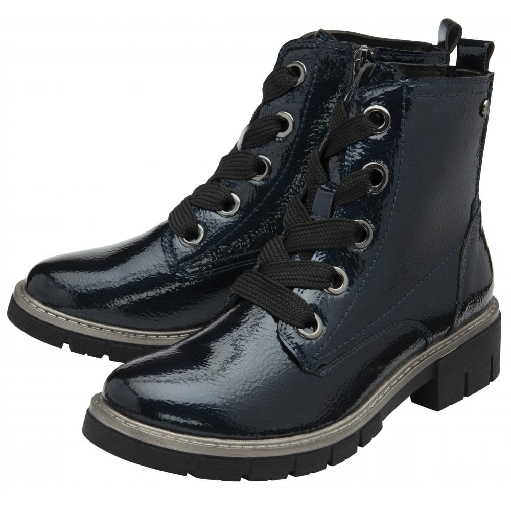 Lotus Jojo NAVY Patent Lace Up Ankle Boot With Zip ULB350