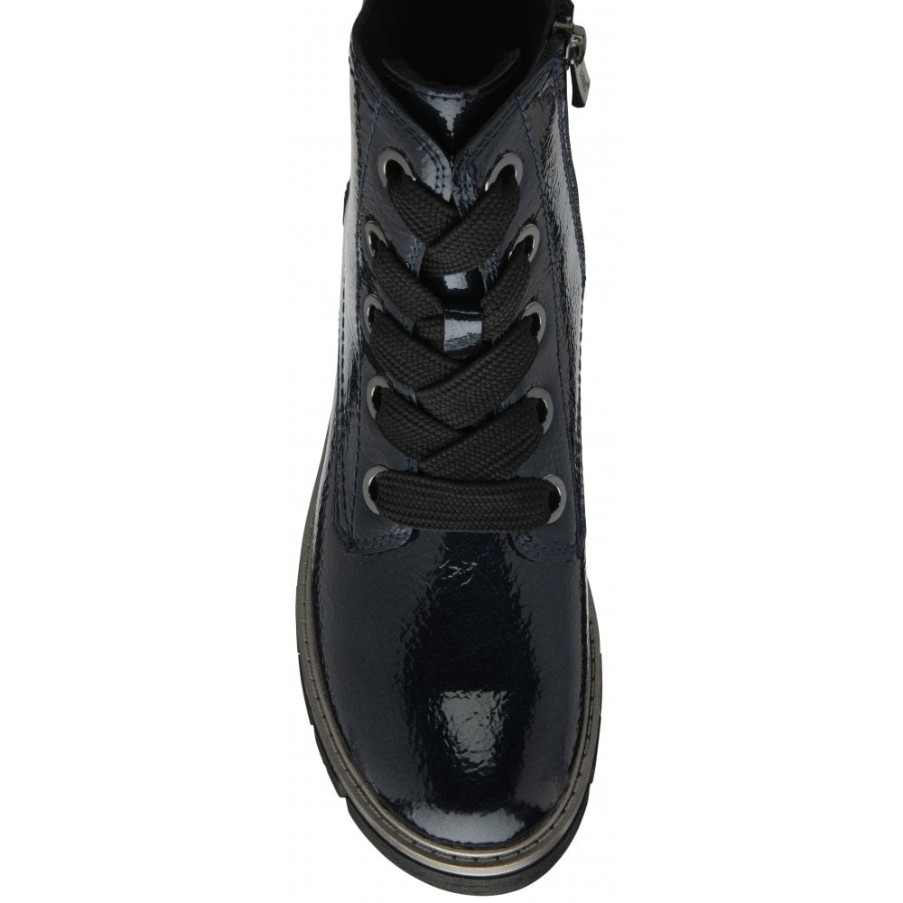 Lotus Jojo NAVY Patent Lace Up Ankle Boot With Zip ULB350