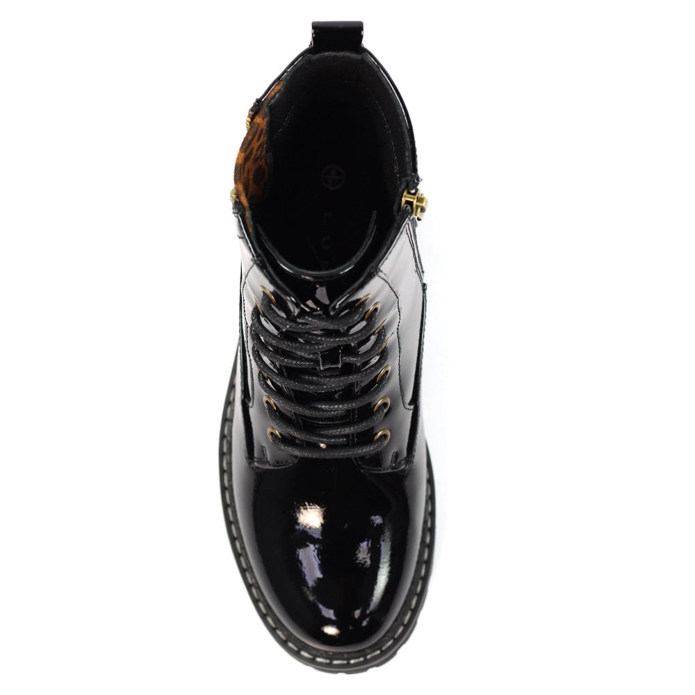 Lunar Ankle Boot Nevada GLW006 BLACK Patent with lace and zip