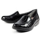Lunar Nieve BLACK Croc Low Wedge Slip on Shoe FLN007BK