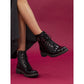 Lunar Boot Parlour Chunky Ankle Boot with Lace and Zip GLW030-BK BLACK PAT