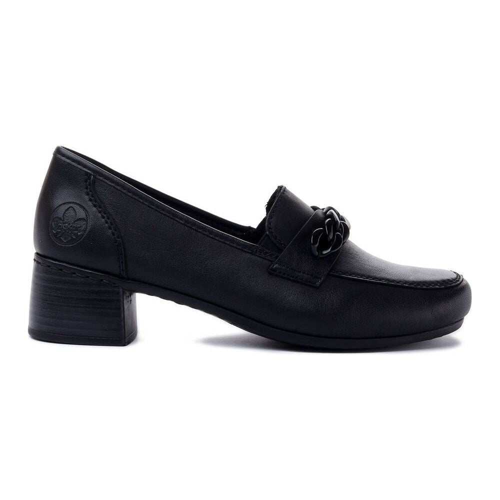 Rieker BLACK Leather Low Heeled Loafer / Moccasin Shoe 41660-00