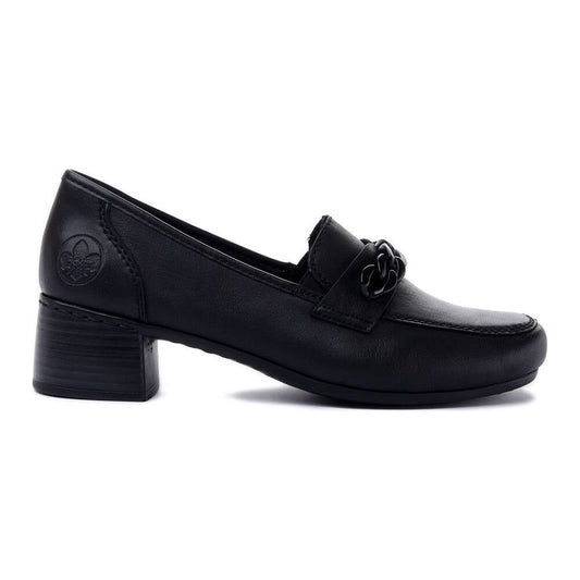 Rieker BLACK Leather Low Heeled Loafer / Moccasin Shoe 41660-00