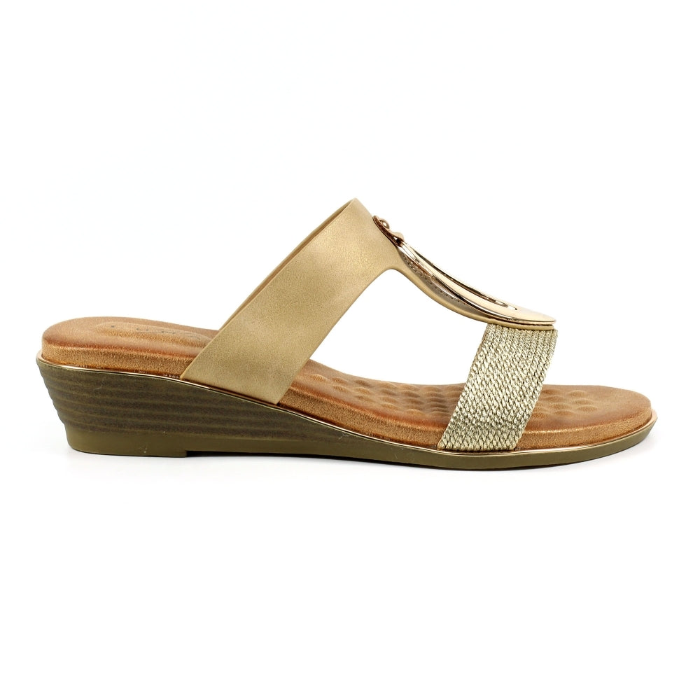 Lunar Porto BEIGE Low Wedge Mule Sandal JLH434BG