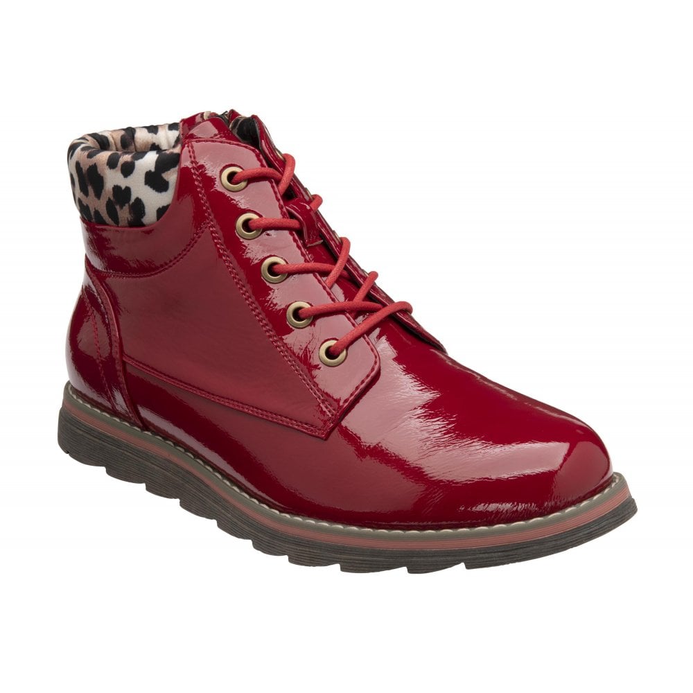 Lotus Naomi RED Patent LEOPARD Trim Ankle Boot
