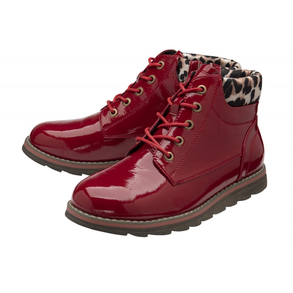 Lotus Naomi RED Patent LEOPARD Trim Ankle Boot