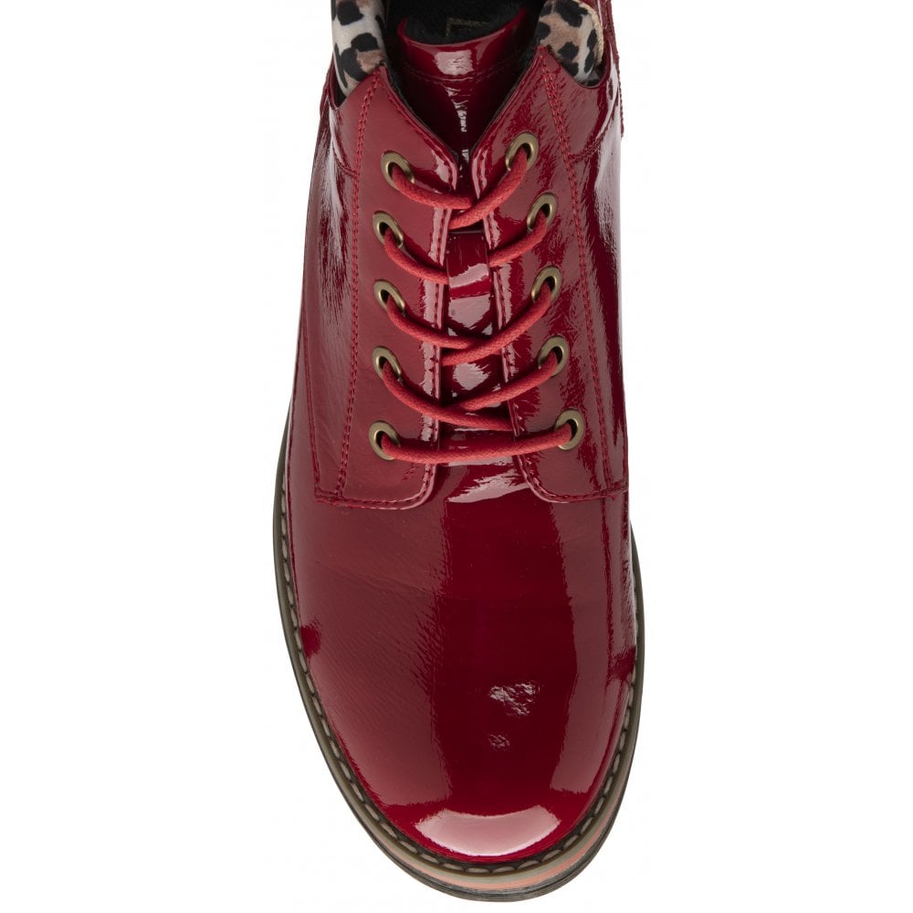 Lotus Naomi RED Patent LEOPARD Trim Ankle Boot