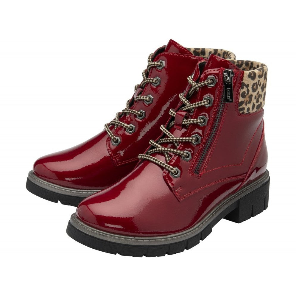 Lotus Charlston RED Patent Lace Boot With Zip ULB383
