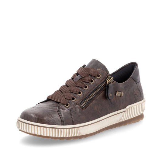 Remonte D0700 DARK BROWN Soft Leather Waterproof Trainer Style Shoe with Zip