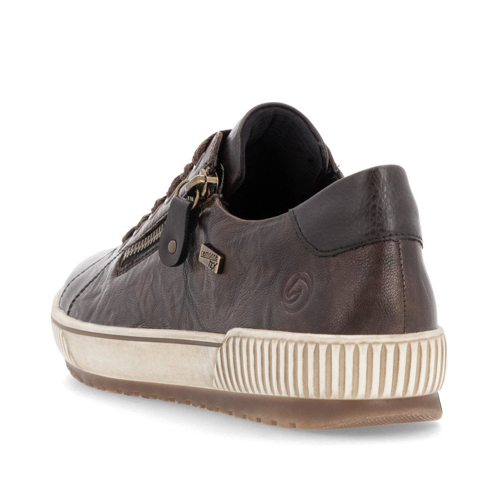 Remonte D0700 DARK BROWN Soft Leather Waterproof Trainer Style Shoe with Zip