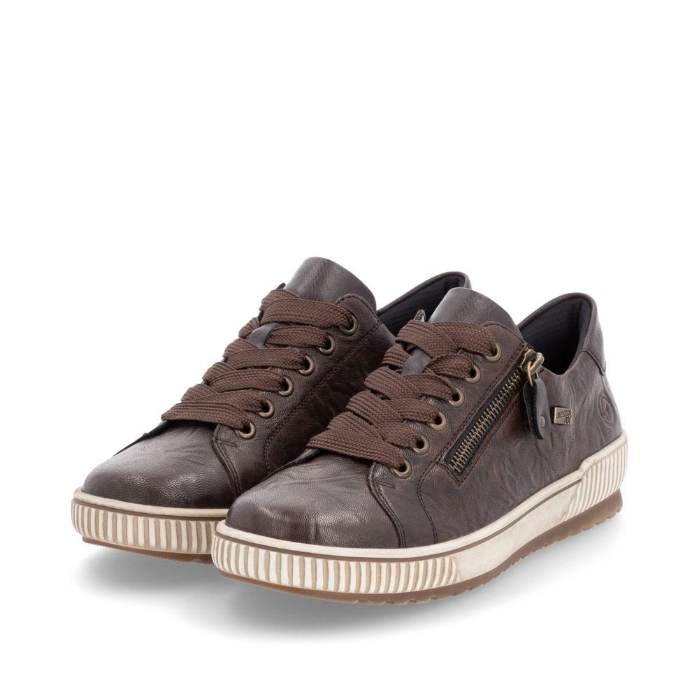 Remonte D0700 DARK BROWN Soft Leather Waterproof Trainer Style Shoe with Zip