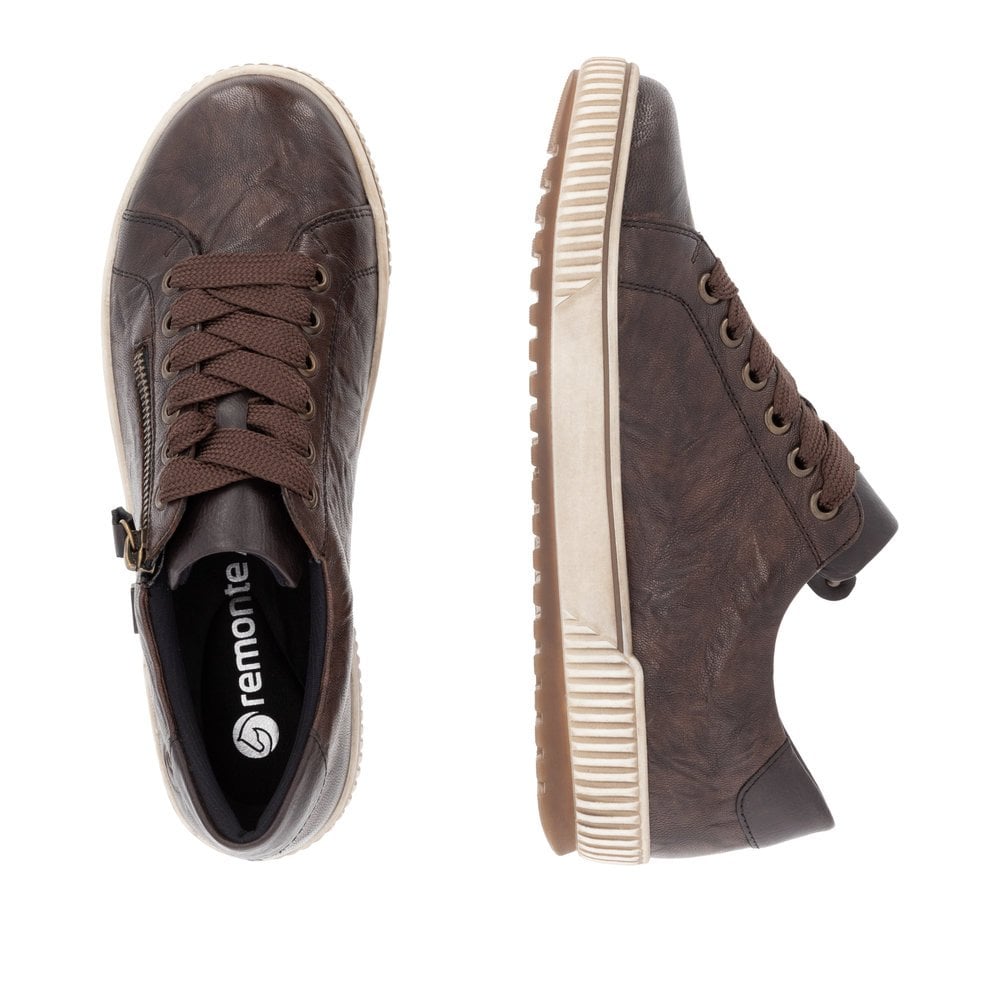 Remonte D0700 DARK BROWN Soft Leather Waterproof Trainer Style Shoe with Zip