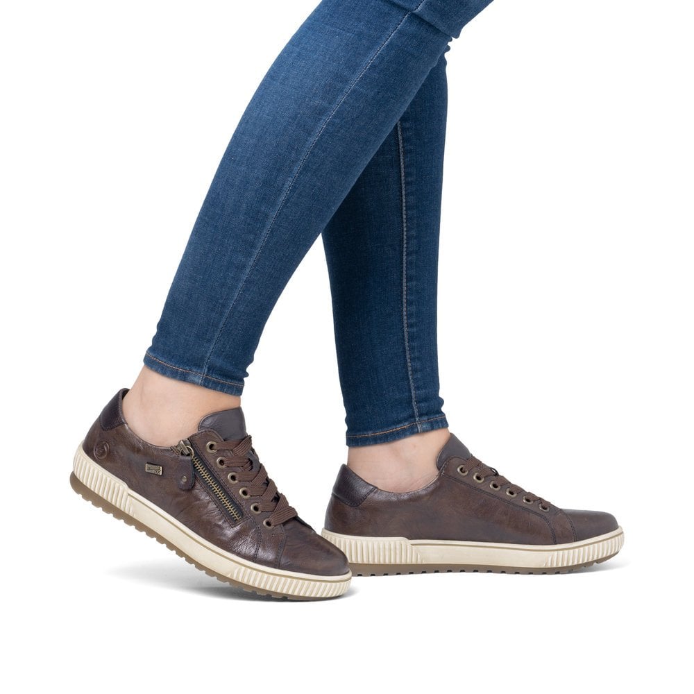 Remonte D0700 DARK BROWN Soft Leather Waterproof Trainer Style Shoe with Zip
