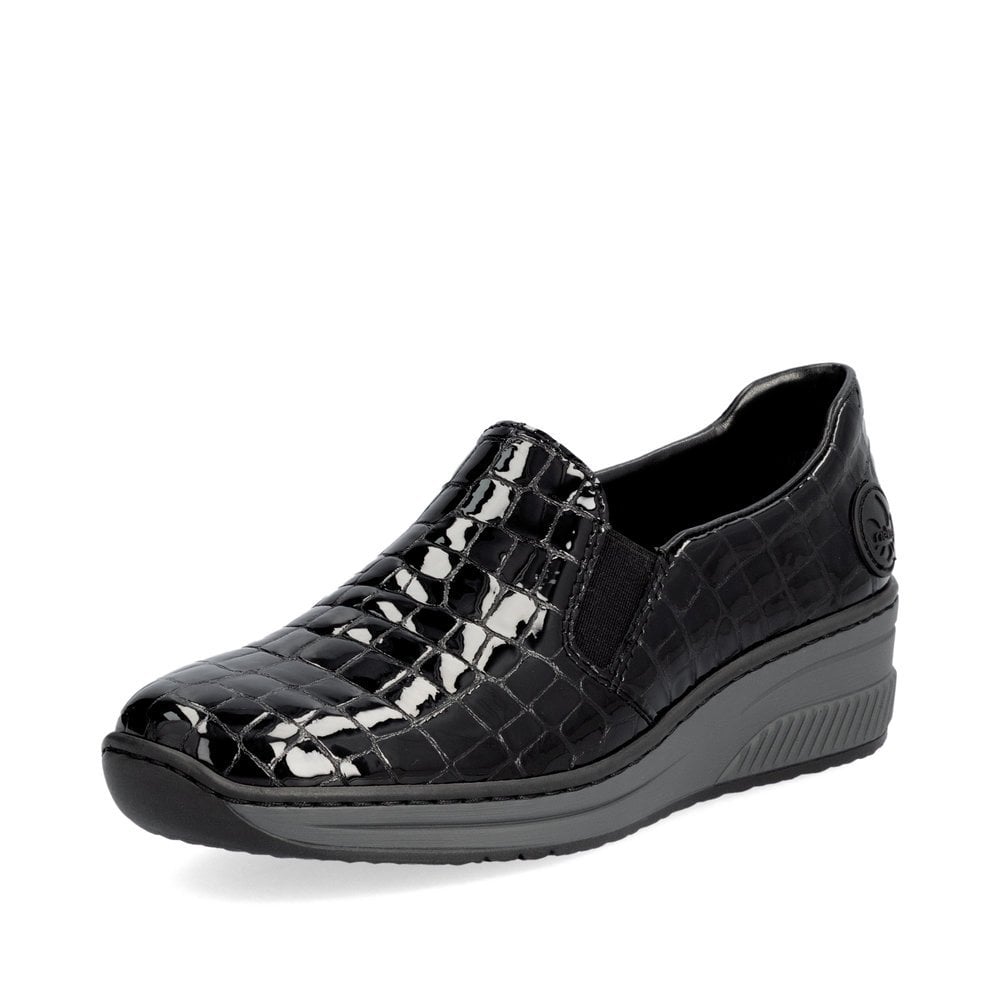 Rieker 48752 BLACK Patent Croc Slip on shoe 48752 00