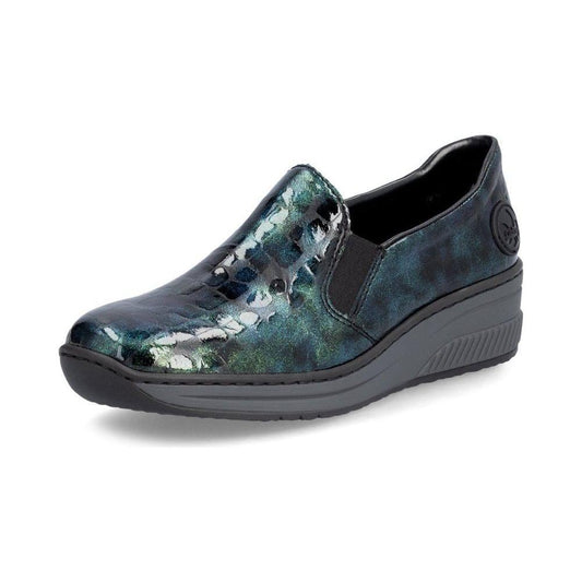 Rieker 48752 BLUE AND GREEN  Croc Wedge Slip On Shoes 48752-92