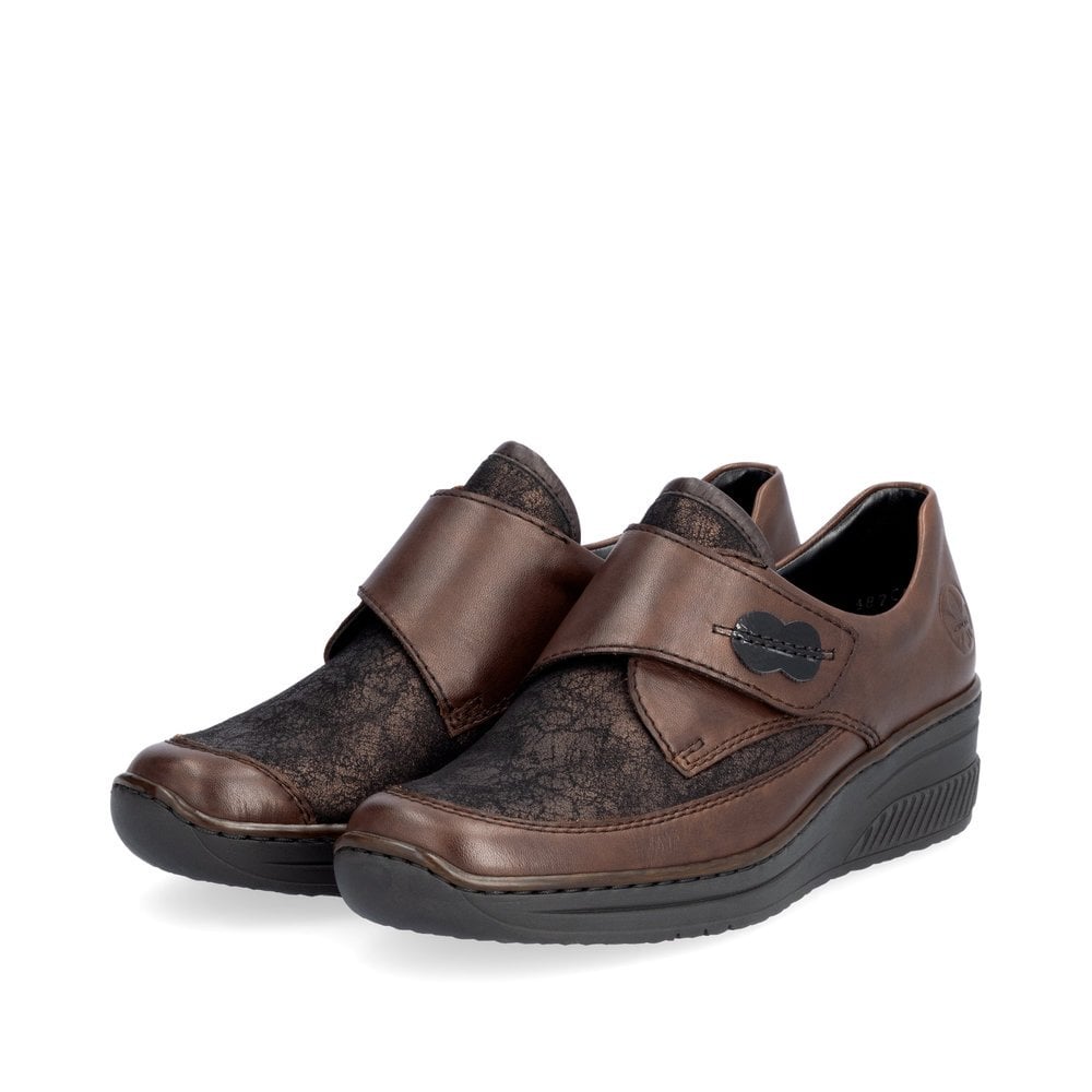 Rieker Shoe 487C0-25 BROWN Touch Fastening Shoe with Stretch panels