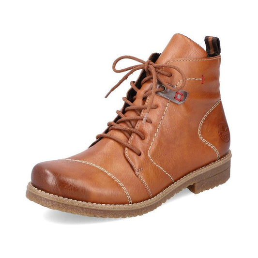 Rieker  Ladies Boot 73501 TAN Soft Lace up ankle boot with Zip 73501-24