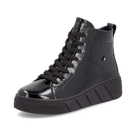 Rieker W0561 BLACK  Patent Lace Up Ankle Boot with Zip W0561-01