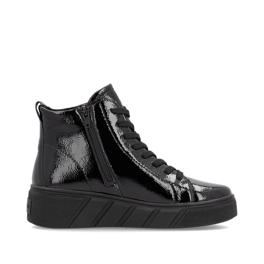 Rieker W0561 BLACK  Patent Lace Up Ankle Boot with Zip W0561-01