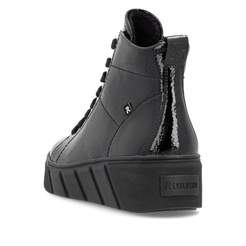 Rieker W0561 BLACK  Patent Lace Up Ankle Boot with Zip W0561-01