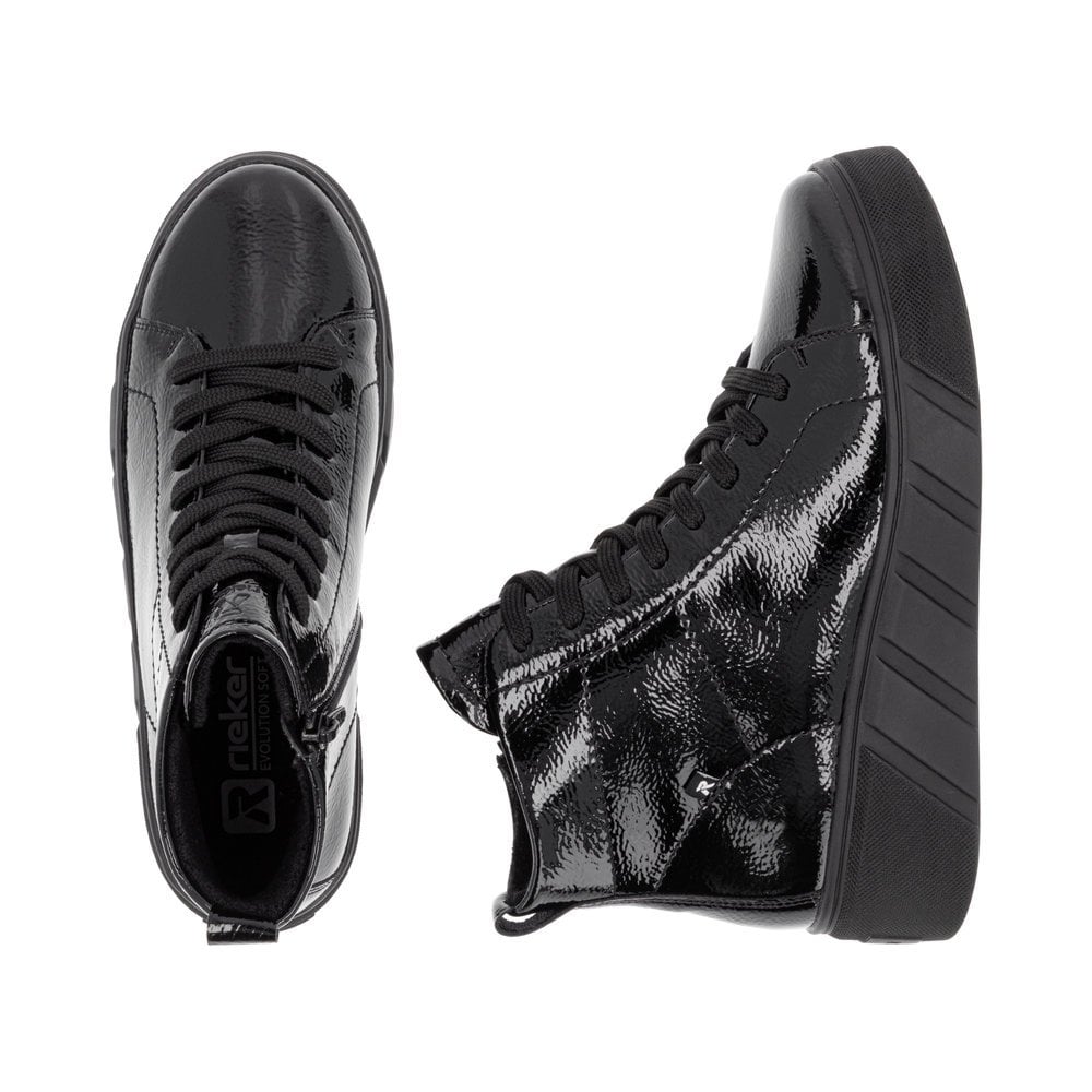 Rieker W0561 BLACK  Patent Lace Up Ankle Boot with Zip W0561-01