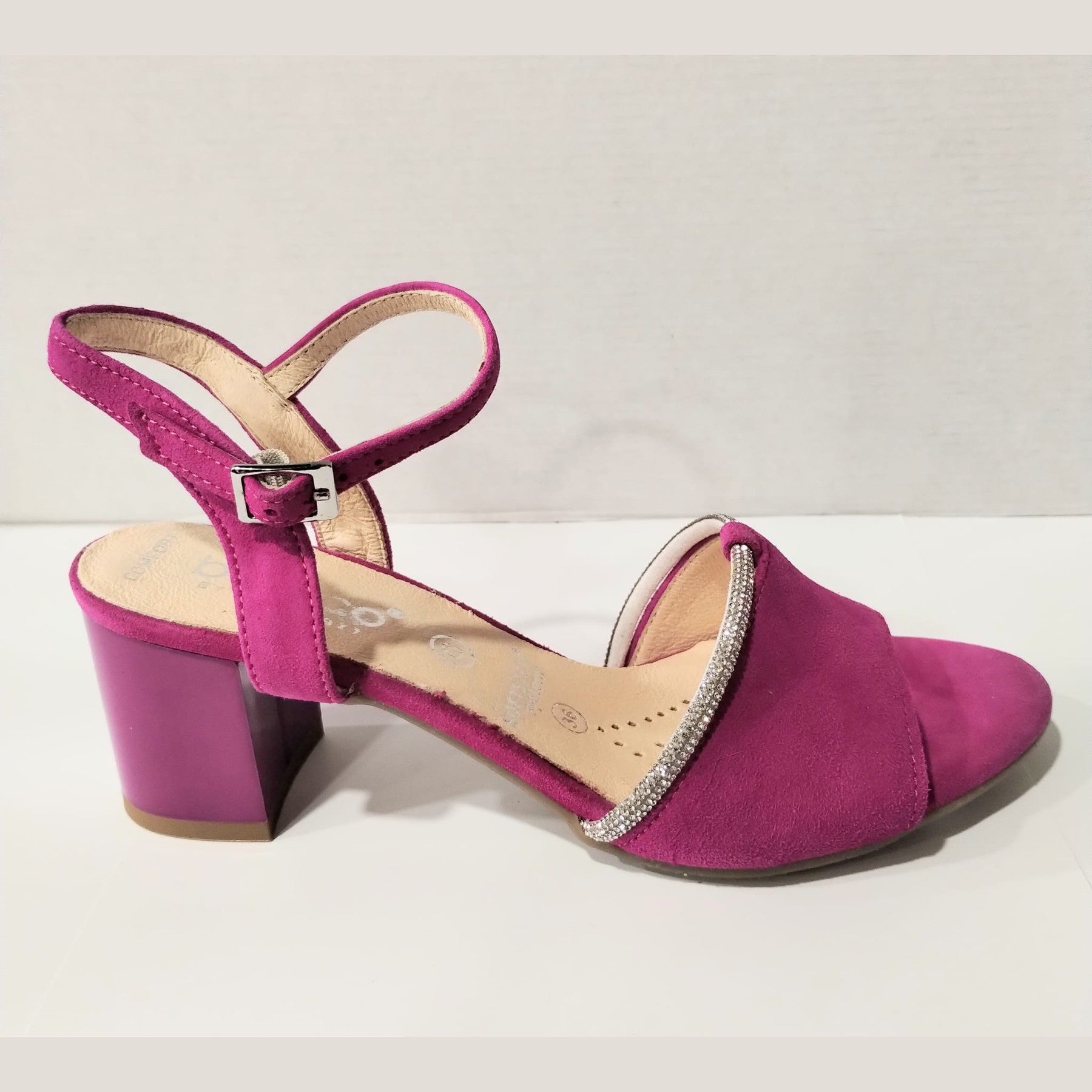 Bioeco 4040 Fuchsia Pink Suede Comfortable Wide Fitting Dress Sandal
