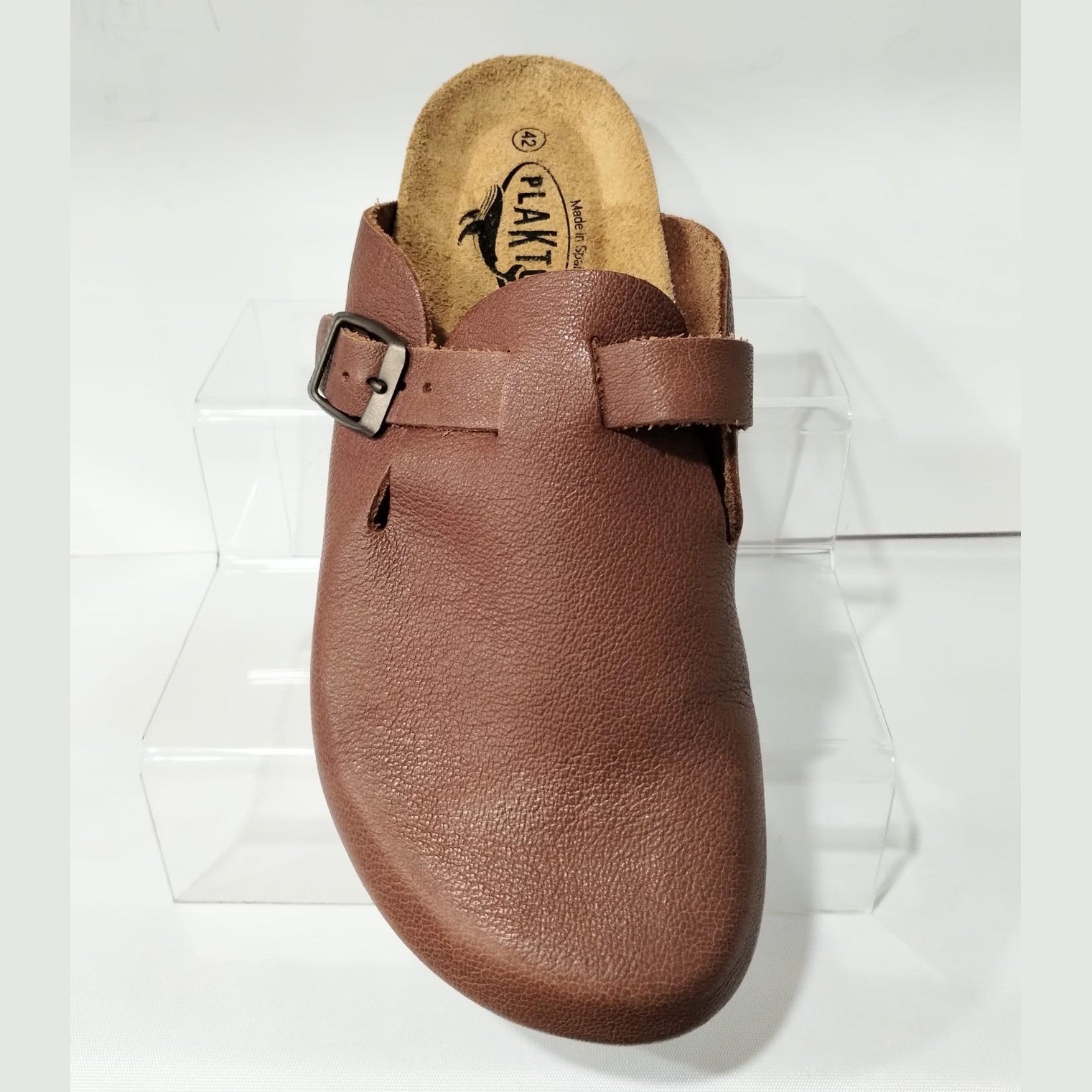 Mens Plakton 171539 CUERO Brown Leather Cork Footbed boston Style Clog