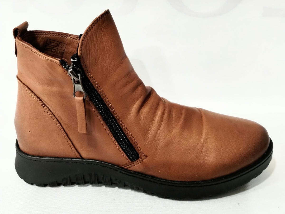 Modella Hawes TAN Soft Leather Twin Zip Ankle Boot